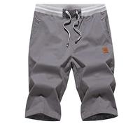 Tansozer Hombre Lino Algodón Pantalones Cortos Verano Casuales Shorts Ligero Chino Pantalones De Playa con Cordones Elásticas Ajustable Cintura Bolsillos Gris XL