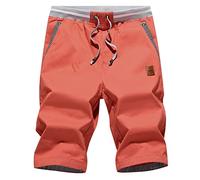Tansozer Hombre Lino Algodón Pantalones Cortos Verano Casuales Shorts Ligero Chino Pantalones De Playa con Cordones Elásticas Ajustable Cintura Bolsillos Rojo M
