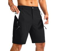 Tansozer Pantalones cortos de senderismo para hombre con bolsillo con cremallera al aire libre verano cargo pantalones, Negro , L