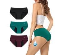TANSTC Bragas Menstruales Mujer Algodon 60ML Protección Hygiénia Absorbente y Lavable, Ropa Interior y Reutilizable para la Menstruación, Negro+Burdeos+Verde Oscuro, Pack de 3, XXL