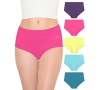 TANSTC Bragas Mujer Algodón Elástico Culotte Cintura Cintura Alta Ropa Interior Cómodas y Suaves Pack de 5, Púrpur Fucsi Verde+Azul Claro+Azul Lago, M