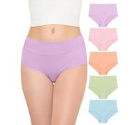 TANSTC Bragas Mujer Algodón Elástico Culotte Cintura Cintura Alta Ropa Interior Cómodas y Suaves Pack de 5, Azul+Verde+Rosa Claro+Rosa Salmón+Púrpura, M