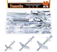 Tanstic 48 sets de 1/8" 3/16" 1/4" Toggle Bolt and Wing Nut Assorment Kit, Butterfly Toggle Anchors with Wing Nuts, Hexagons, Washers, Hollow Drywall Anchors and Screws for Drywall
