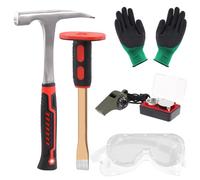 Tanstic 6 piezas de geología Rock Pick Hammer Kit de martillo de 30.5 oz y cincel de excavación de 12 pulgadas, silbato, lupa y guantes, juego de equipo de caza de roca para romper piedras de caza