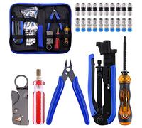 Tanstic Juego de 25 herramientas de crimpadora de cable coaxial, incluye alicates de crimpado y pelacables coaxiales, cortadores de cables F conectores de compresión y destornillador, herramienta de