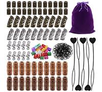 Tanstic Juego de 300 cuentas de runa vikinga, cuentas de pelo nórdico, cuentas de rasta, incluyendo 5 horquillas de pelo negro y 200 bandas de goma negras con una bolsa para hombres y mujeres