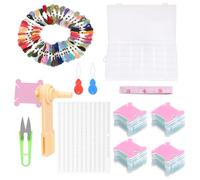 Tanstic Kit organizador de hilo de bordado de 157 piezas, incluye hilo de bordado de 50 colores, bobinas de hilo dental, bobinador de bobina, calcomanías, enhebrador de agujas, regla, tijeras con caja