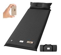 TANSTRIDER Colchoneta de dormir autoinflable con bomba, 3.15 pulgadas de grosor de espuma viscoelástica individual con almohada (negro)