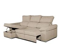 Tanuk Sofá Cama Chaiselongue Mink DARG Izquierda 3 Plaza. 235x148 CM. Tejido con Sistema ACUALINE. Asientos Extensibles y Arcón (Envío y Subida a Domicilio Incluidos)