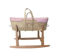 Tanuki Moisés de Mimbre Natural para Bebé con Base de Madera - Hecho a Mano - Colchón Incluido - Estilo nórdico Cloe B Rosa