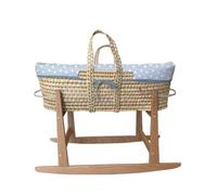 Tanuki Moisés de Mimbre Natural para Bebé con Base de Madera - Hecho a Mano - Colchón Incluido - Estilo nórdico - Cloe B Azul