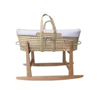 Tanuki Moisés de Mimbre Natural para Bebé con Base de Madera - Hecho a Mano - Colchón Incluido - Estilo nórdico - Rayas Gris