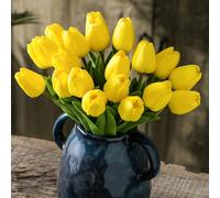 Tanvecle 20 tulipanes artificiales amarillos, flores falsas de seda de 13 pulgadas para el día de la madre, Pascua, día de San Valentín, regalos a granel, hogar, cocina, decoración de boda