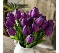 Tanvecle 20 tulipanes artificiales morados, flores falsas de seda de 13 pulgadas para el día de la madre, Pascua, día de San Valentín, regalos a granel, hogar, cocina, decoración de boda