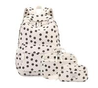 Tanweibago Mochila para niñas, niños, adolescentes, de pana, para escuela primaria, secundaria, con lonchera y bolsa para lápices, negro (Flower Black), One Size, Mochila