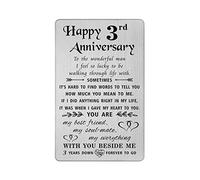 TANWIH Tarjeta de tercer aniversario para marido - 3 Years Down Forever to Go - Tarjeta de aniversario de boda de 3 años, regalo para él y hombres, tarjeta de cartera de metal grabada