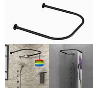 Tanxih Barra de cortina de ducha ajustable de acero inoxidable en forma de U, sin taladro, instalación para baño, bañera, tienda de ropa (negro en forma de U, longitud en ambos lados: 43-65 cm, ancho