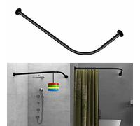 Tanxih Barra de cortina de ducha ajustable en forma de L, color negro, elástica, acero inoxidable 304, 70-100 cm x 120-165 cm, sin taladros, instalación para bañera de esquina con ganchos gratis