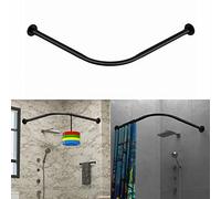Tanxih Barra de cortina de ducha de esquina ajustable de acero inoxidable en forma de L, sin taladro, instalación para baño, bañera, tienda de ropa (negro, 70-100 cm x 70-100 cm)