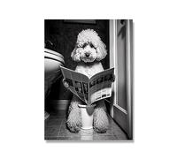 TANYANG Animales Sentados En El Inodoro Leyendo Un Periódico Impresiones Divertidos En El Baño Decoración De La Pared Cuadros De Pared Del Baño Del Perro Wc Póster De Pared 40X50Cm No Frame