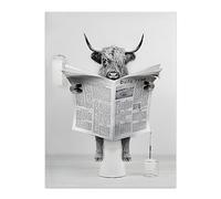 TANYANG Baño Nórdico Animal Poster Vaca Sentada En El Inodoro Lectura Periódico Lienzo Pintura Retro Wc Bañera Arte De Pared Decoración Del Hogar 60X90Cm No Frame