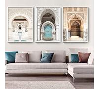 Tanyang Impresión De Cartel Retro Nórdico Marruecos Puerta Árabe Arquitectura Lienzo Pintura Turismo Musulmán Islámico Cuadro De Arte De Pared Decoración Del Hogar 24"X32"X3Pcs Sin Marco