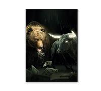 TANYANG Inspirador Money Art Poster Bear And Bull Trader Print Motivational Money Canvas Painting Gift For Investor Office Wall Art 60X90Cm Sin Marco