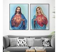 TANYANG Pósteres E Impresiones De Pintura En Lienzo Del Sagrado Corazón De Jesús Y La Virgen María, 2 Piezas, Cuadro De Arte De Pared Para Decoración De Sala De Estar Y Oficina 30Cmx40Cm Sin Marco