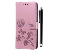 TANYO Funda Adecuado para Samsung Galaxy A40, Patrón de Moda Hermosa Funda Billetera, Soporte Plegable, Ranuras para Tarjetas y Billetera, Rosado + 1 Stylus