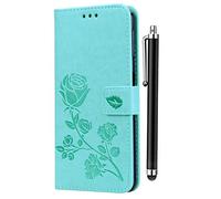 TANYO Funda Adecuado para Samsung Galaxy A40, Patrón de Moda Hermosa Funda Billetera, Soporte Plegable, Ranuras para Tarjetas y Billetera, Verde + 1 Stylus