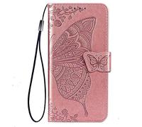 TANYO Funda Folio con Mariposa para el OPPO A53S / A53, Carcasa PU/TPU Cuero Billetera con Efectivo y Tarjetas Ranuras, Leather Case Cover Estuche - Oro Rosa