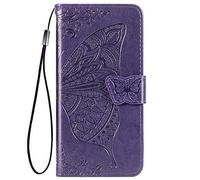 TANYO Funda Folio con Mariposa para el OPPO A91 (OPPO F15), Carcasa PU/TPU Cuero Billetera con Efectivo y Tarjetas Ranuras, Leather Case Cover Estuche - Morado Oscuro