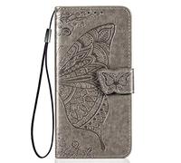 TANYO Funda Folio con Mariposa para el Samsung Galaxy Note 20 Ultra (5G / 4G), Carcasa PU/TPU Cuero Billetera con Efectivo y Tarjetas Ranuras, Note20 Ultra Leather Case Cover Estuche Gris