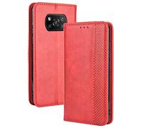 TANYO Funda Folio Cuero para Xiaomi Poco X3 Pro | X3 NFC Carcasa, Premium PU/TPU Flip Funda Billetera con Ranuras para Tarjetas, Funda Protector Case Cover - Rojo