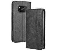 TANYO Funda Folio Cuero para Xiaomi Poco X3 Pro | X3 NFC Carcasa, Premium PU/TPU Flip Funda Billetera con Ranuras para Tarjetas, Funda Protectora - Negro