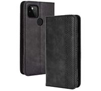 TANYO Funda Leather Folio para el Google Pixel 4A 5G (Not for 4G Version), PU/TPU Premium Flip Billetera Carcasa Libro de Cuero con Ranuras y Tarjetas - Negro