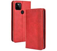 TANYO Funda Leather Folio para el Google Pixel 4A 5G (Not for 4G Version), PU/TPU Premium Flip Billetera Carcasa Libro de Cuero con Ranuras y Tarjetas - Rojo