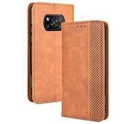 TANYO Funda Leather Folio para el Xiaomi Poco X3 Pro | X3 NFC, PU/TPU Premium Flip Billetera Carcasa Libro de Cuero con Ranuras y Tarjetas - Marrón