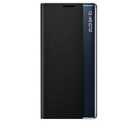 TANYO Funda Smart View para Samsung Galaxy S21 Ultra (S30 Ultra), Prima PU Cuero Carcasa con Clear Ventana, Moda Espejo Estuche Movil con Soporte Plegable, Case Cover - Negro