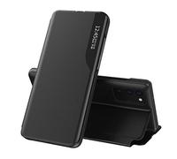TANYO Smart View Carcasa para Xiaomi Poco F3 | MI 11i 5G Prime Funda con Tapa con Ventana Transparente, Elegante Espejo Flip Case Cover con Soporte Plegable - Negro