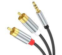 Tanzato Cable Jack 3.5mm a 2 RCA, Cable Jack 3.5mm a 2 RCA con HiFi Sonido de 2RCA Minijack a Macho Audio Estéreo para TV, PC, Teléfono Móvil, MP3, Altavoces, Cine en casa, Autorradio, Tableta (1m)