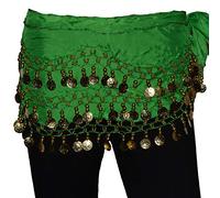 Tanzbekleidung & Accessories Cinturón de danza del vientre de gasa, cinturón para danza del vientre, para carnaval, verde, ca. 128 Münzen