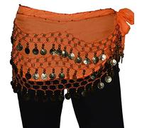 Tanzbekleidung & Accessories Cinturón de danza del vientre de gasa, cinturón para danza del vientre, para carnaval, naranja, ca. 128 Münzen