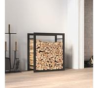 TANZEM Estante de Leña Negro Mate 50x28x56 cm, Acero, Moderno, Montaje en Suelo, 1 Estante por Niveles para Almacenamiento de Leña Exterior