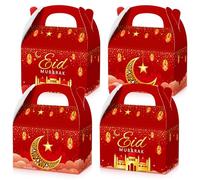 TaoBary Paquete de 24 cajas de regalo de Ramadán, cajas de regalo de Eid Mubarak, mezquita, estrella, luna, linterna, cajas de recuerdos de fiesta Eid con asa, caja de dulces de Ramadán a granel para