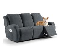 TAOCOCO Funda Sillon Relax Reclinable Elástica, Funda Jacquard para Sillón con Bolsillos, Funda de Sofá Resistente a Manchas y arañazos, Adecuada para Gatos, Perros y niños(3 Plazas, Gris Negro)