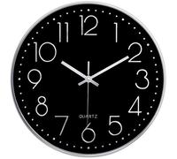 Taodyans 30cm Reloj de Pared de Cuarzo Que no Hace tictac silencioso Relojes Redondos Que Funcionan con Pilas Hogar Cocina Oficina Escuela Sala de Estar Decoración Relojes(Negro-Plata)