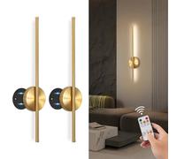 TaoFiaCo 60CM LED Aplique de Pared Interior Recargable Oro - Lámpara de Pared con Mando a Distancia 3 Temperaturas de Color - Luz de Pared LED con Batería Inalámbrica para Salón Dormitorio 2 Piezas