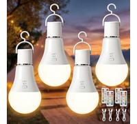 TaoFiaCo E27 Bombilla Recargable USB con Mando - Bombilla Inalámbrica sin Electricidad Punto 7W 3 Color Regulable - Luz de Emergencia Control de Botones 4 Piezas