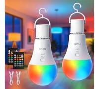 TaoFiaCo E27 Bombilla Recargable USB con Mando - Bombilla Inalámbrica sin Electricidad Punto 7W Regulable - Luz de Emergencia Control de Botones 2 Piezas